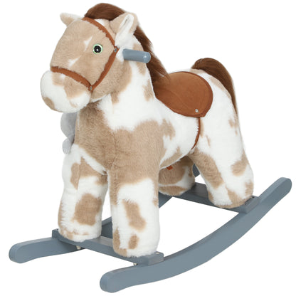 AIYAPLAY Baby Rocking Horse, Plush Animal Rocker with Realistic Sound and Toy, Rocking Toy Chair for Kids Aged 2-5, Brown