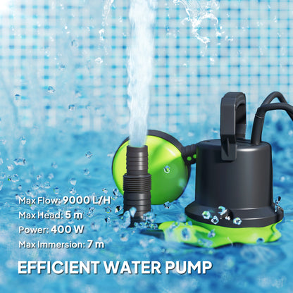 400W Submersible Water Pump for Dirty/Clean Water, 9000L/H Electric Sump Pump with Float Switch, Drain Water from Garden Pond, Hot Tub, Ditches