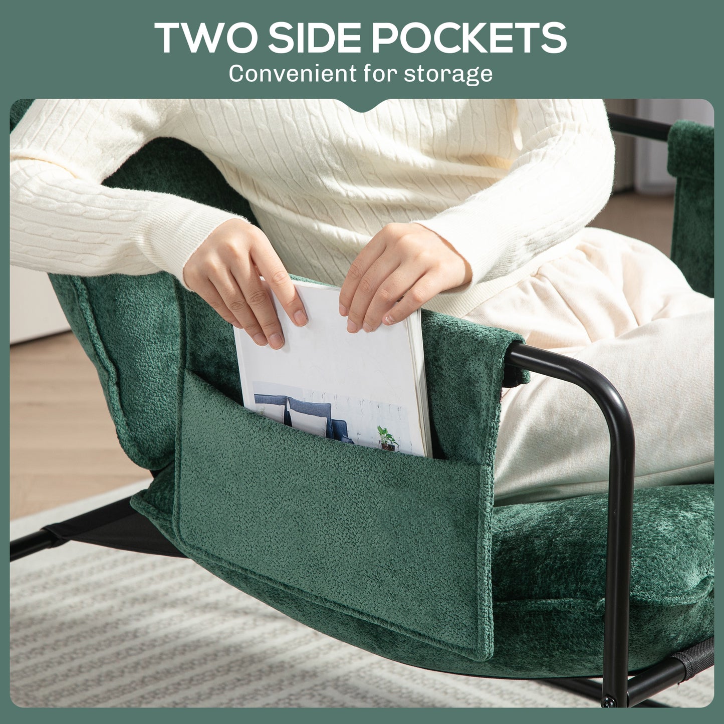 Minimal Padded Accent Chair, with Pockets - Green