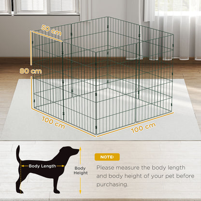 8 Panel Dog Playpen | 80cm Tall | DIY Shape | PE Coated Steel | Foldable | Outdoor Stakes | Medium Dogs up to 25kg | Green