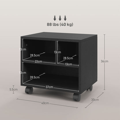 2-Tier Printer Stand with Storage, Under Desk Printer Cart on Wheels with 3 Compartments, Desktop Printer Table for Home Office, Black