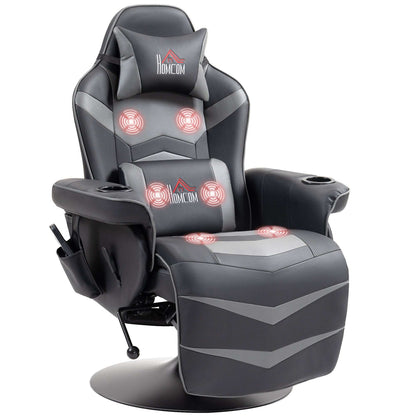 Massage Recliner Chair with Remote, PU Leather Recliner Armchair with Cup Holders and Side Pockets, Racing Style Reclining Chair - Grey