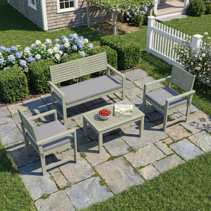4-Piece Acacia Wood Garden Sofa Set | Loveseat, 2 Armchairs & Table | Light Grey Cushions