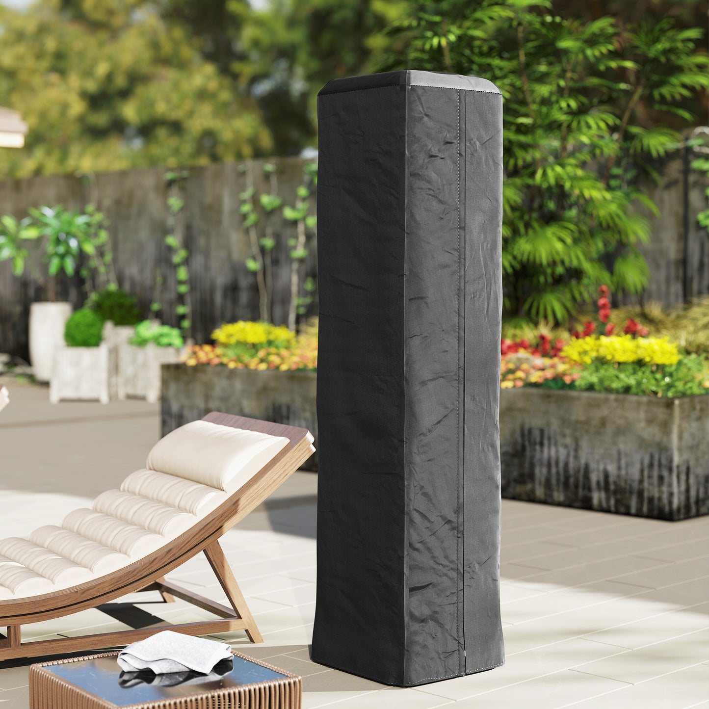 Heavy Duty Gas Pyramid Patio Heater Cover, Full Length Outdoor Heater Cover Protector, UPF 30+ Oxford Fabric with Zipper, Black