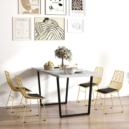 Luxurious Dining Chairs Set of 4, Metal Wire Kitchen Chair with Removable Velvet-feel Cushion, Cut-out Back and Steel Frame for Dining Room, Gold Tone