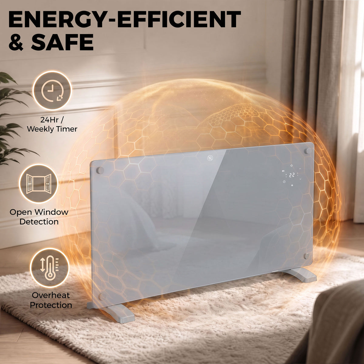 2000W Smart Panel Heater | Tuya WiFi App, Alexa & Google Home | Wall-Mounted or Freestanding | Weekly Timer | Grey