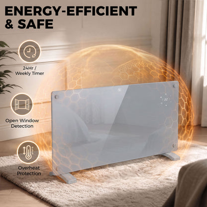 2000W Smart Panel Heater | Tuya WiFi App, Alexa & Google Home | Wall-Mounted or Freestanding | Weekly Timer | Grey