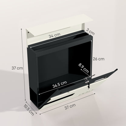 Wall Mounted Post Box with Viewing Window, 2 Lock, Modern Galvanised Steel Mailbox with Copper Core, Weatherproof Letterbox for Outdoor Use