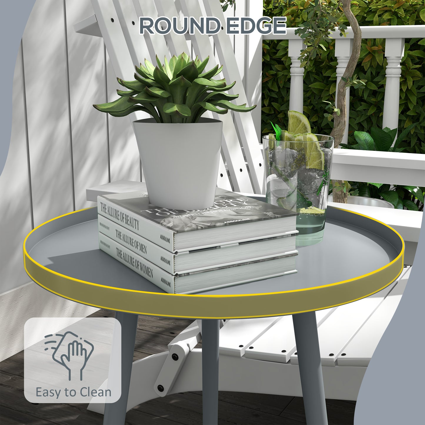 Outsunny Round Garden Coffee Table, Outdoor Side Table with Rounded Steel Edge, Ø40 x 50H cm, Grey