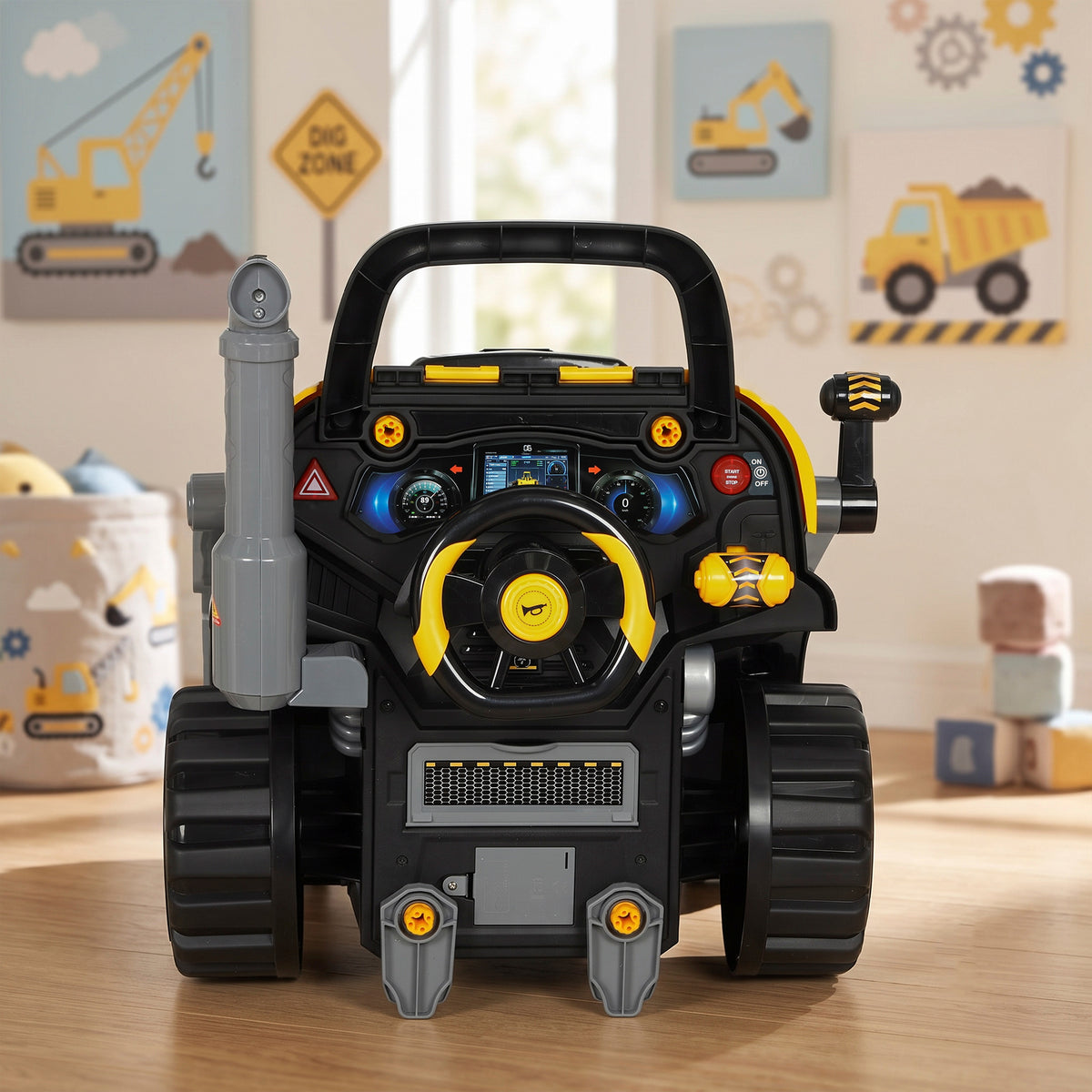 Kids Excavator Engine Toy | Yellow Pretend Play Mechanic Workshop with 63 Parts & 4 Tools