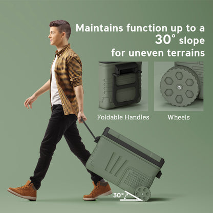 33L Camping Fridge Freezer Dual Zone, Portable Car Fridge 12V/24V DC & 100-240V AC, Electric Cool Box -20℃-20℃ with Wheels and LED Light