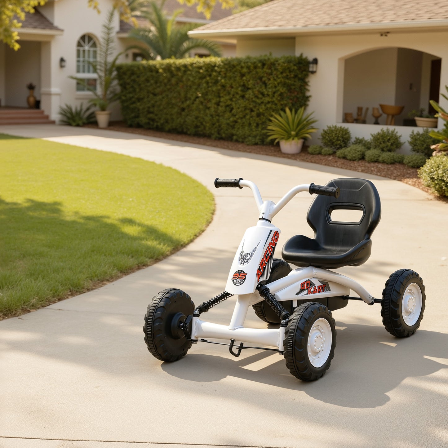 AIYAPLAY Kids Pedal Go Kart with Steel Frame, Sporty Design, for Ages 2-5 Years, White / Black