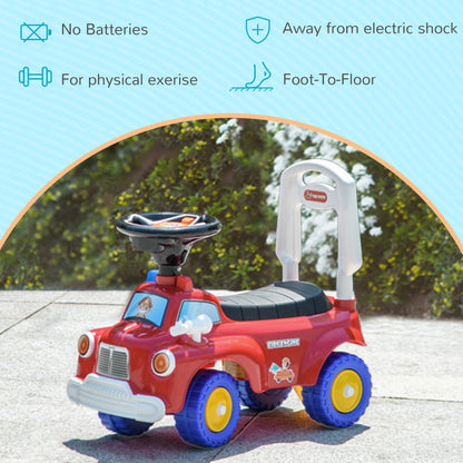 AIYAPLAY Toddlers Ride On Fire Truck Foot to Floor Design with Under Seat Storage, Steering Wheel, Music, Light, for 1.5-3 Years, Red