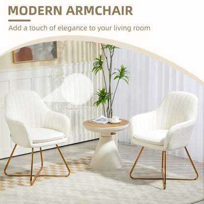 Modern Accent Chair Set of 2, Cashmere Tufted Armchair with Padded Seat, Occasional Bedroom Chair with Cross Steel Legs - Cream White