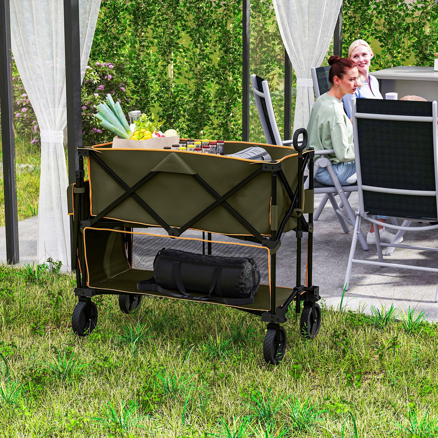 Double Decker Folding Trolley on Wheels, 200KG & 350L Capacity Collapsible Wagon Festival Trolley Cart For Camping Sports Shopping Garden and Beach