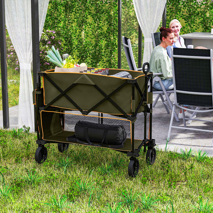 Double Decker Folding Trolley on Wheels, 200KG & 350L Capacity Collapsible Wagon Festival Trolley Cart For Camping Sports Shopping Garden and Beach