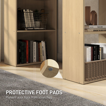 120cm Modern Computer Desk Bookshelf Study Table Workstation PC Laptop Writing Home Office 6 Shelves, Natural Wood Finish