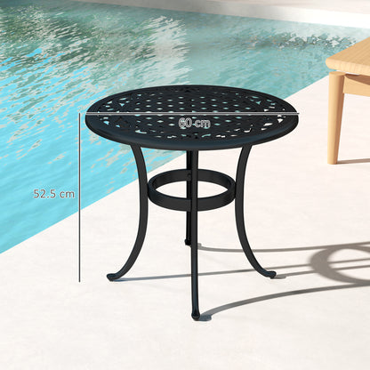 60cm Round Cast Aluminium Garden Side Table | Decorative Cut-Out Top | Curved Legs | 60kg | Black