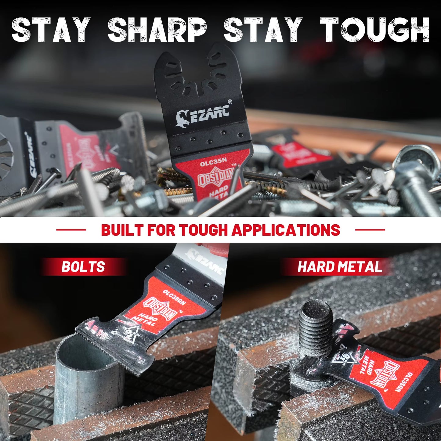 EZARC Ticn Coated Oscillating Saw Blade, Quick-Release Obsidian Carbide Saw Blade for Hard Metal, Nails, Screws, Bolts, Metal Cutting