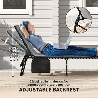 Outsunny Folding Sun Loungers Set of 2, Recliner Garden Chairs with Quick Drying Pad, Garden Sun Loungers for Beach Pool, Charcoal Grey