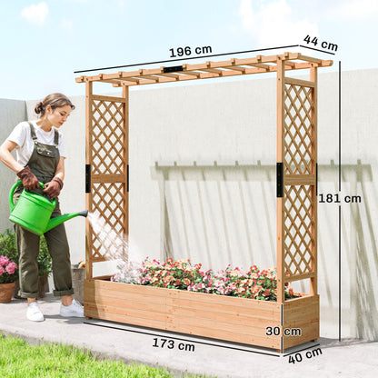 Fir Wood Garden Raised Bed with Double Trellis & Hanging Rails | 171x39cm Planting Bed | 4 Drainage Holes | 10kg Trellis Capacity | 196x44x181cm | Natural Wood Finish