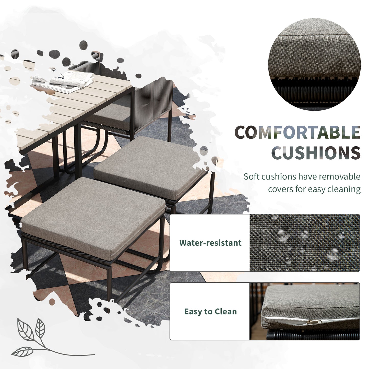 10 Seater Rattan Cube Garden Furniture Set, Rattan Dining Set with Cushions, Outdoor Dining Table and Chairs with 6 Armchairs, 4 Stools - Grey