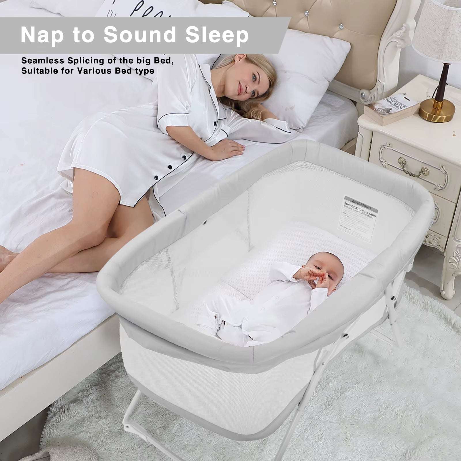 UBRAVOO Baby 2 in 1 Cribs And Cradles With Mattress Multifunction Bedside Rocking For Newborn Easy Folding Travel Cot