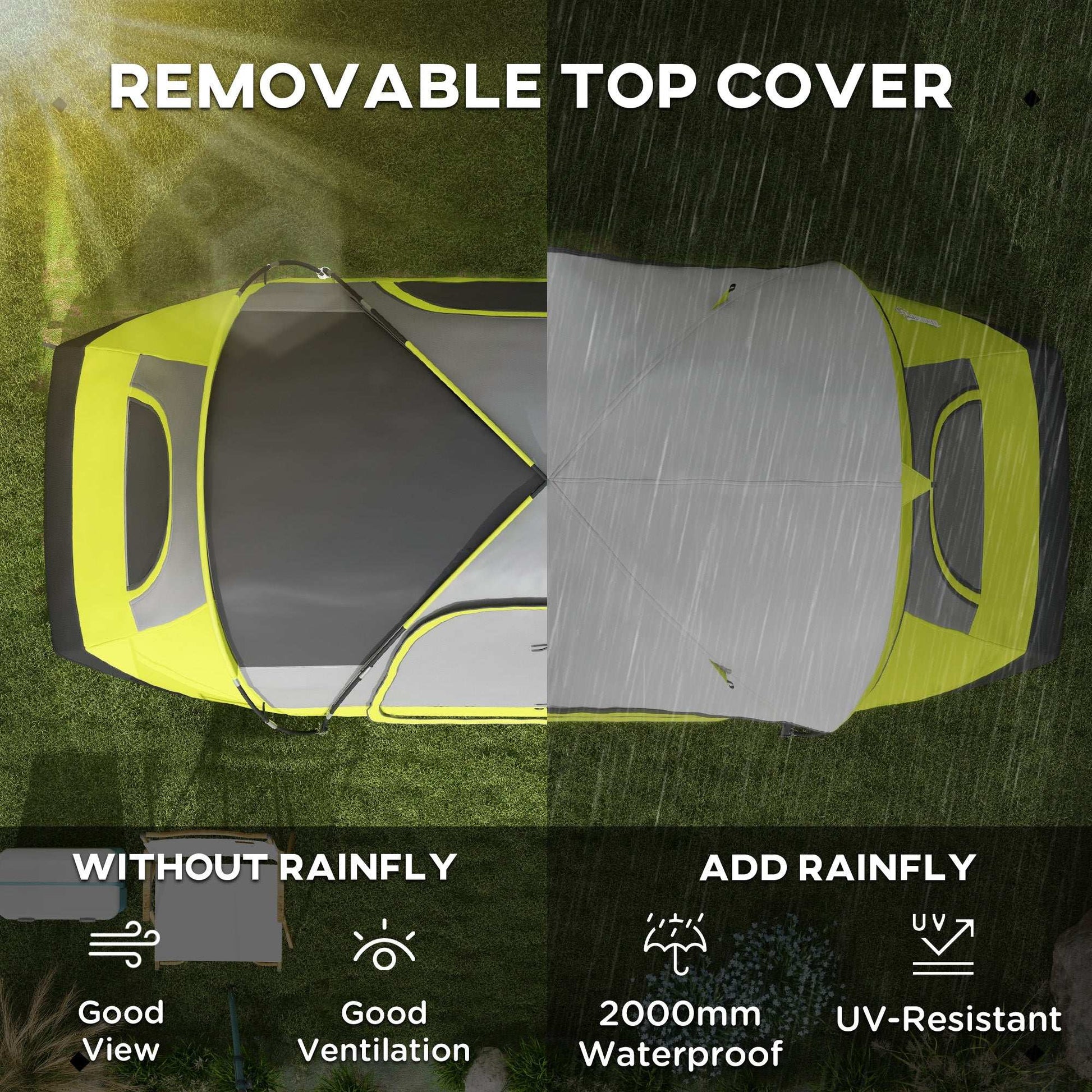 Outsunny Camping Tent for 6-8 Man with 2000mm Waterproof Rainfly and Carry Bag for Fishing Hiking Festival, Yellow