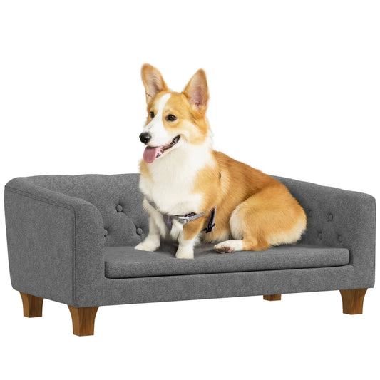 PawHut Raised Dog Sofa, Elevated Pet Sofa for Small Medium Dogs, Grey