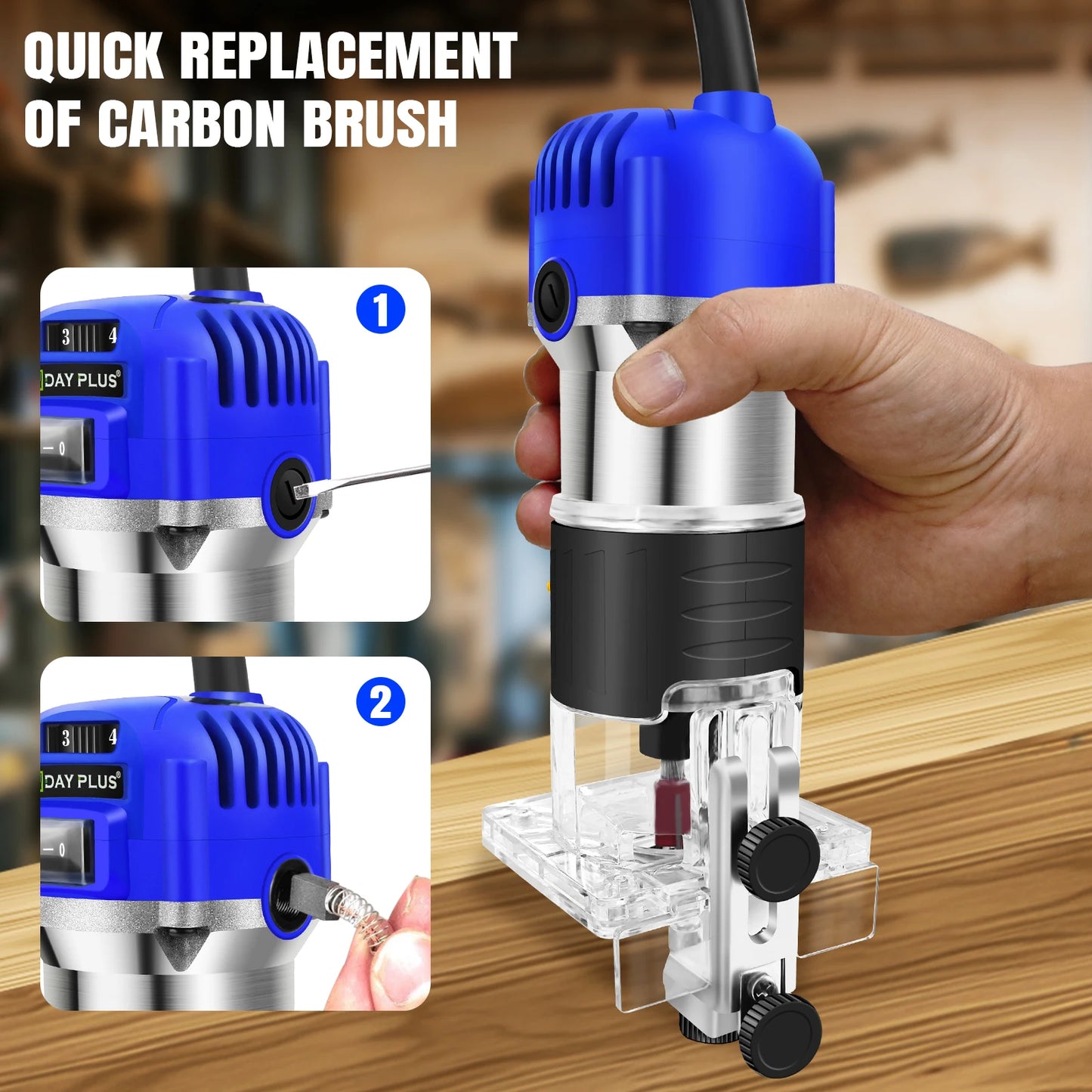 Handheld Palm Router Trimmer, Woodworking Hand Router With Trimmer Base, Wood Compact Trim Power Routers Tool