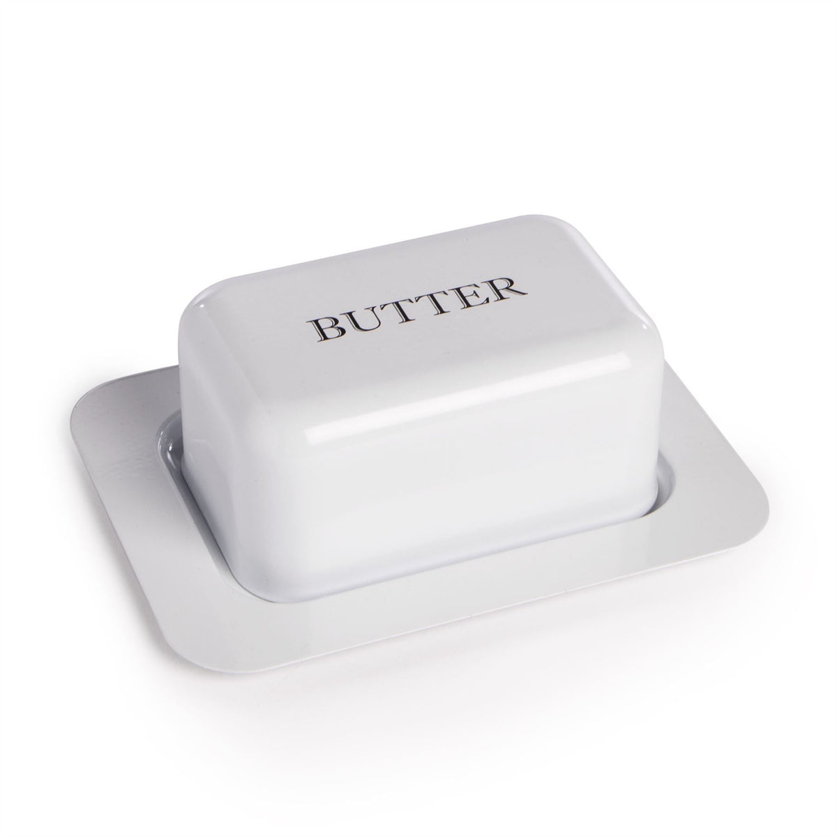 Maison & White Enamel Butter Dish with Lid | Steel Enamel Powder Coating | Tight-Seal Removable Lid | Drop-Resistant | Recessed Non-Slip Base | Fits Square European Butter | Vintage White Design | 20x14.5x7.5cm | 2-Year Warranty