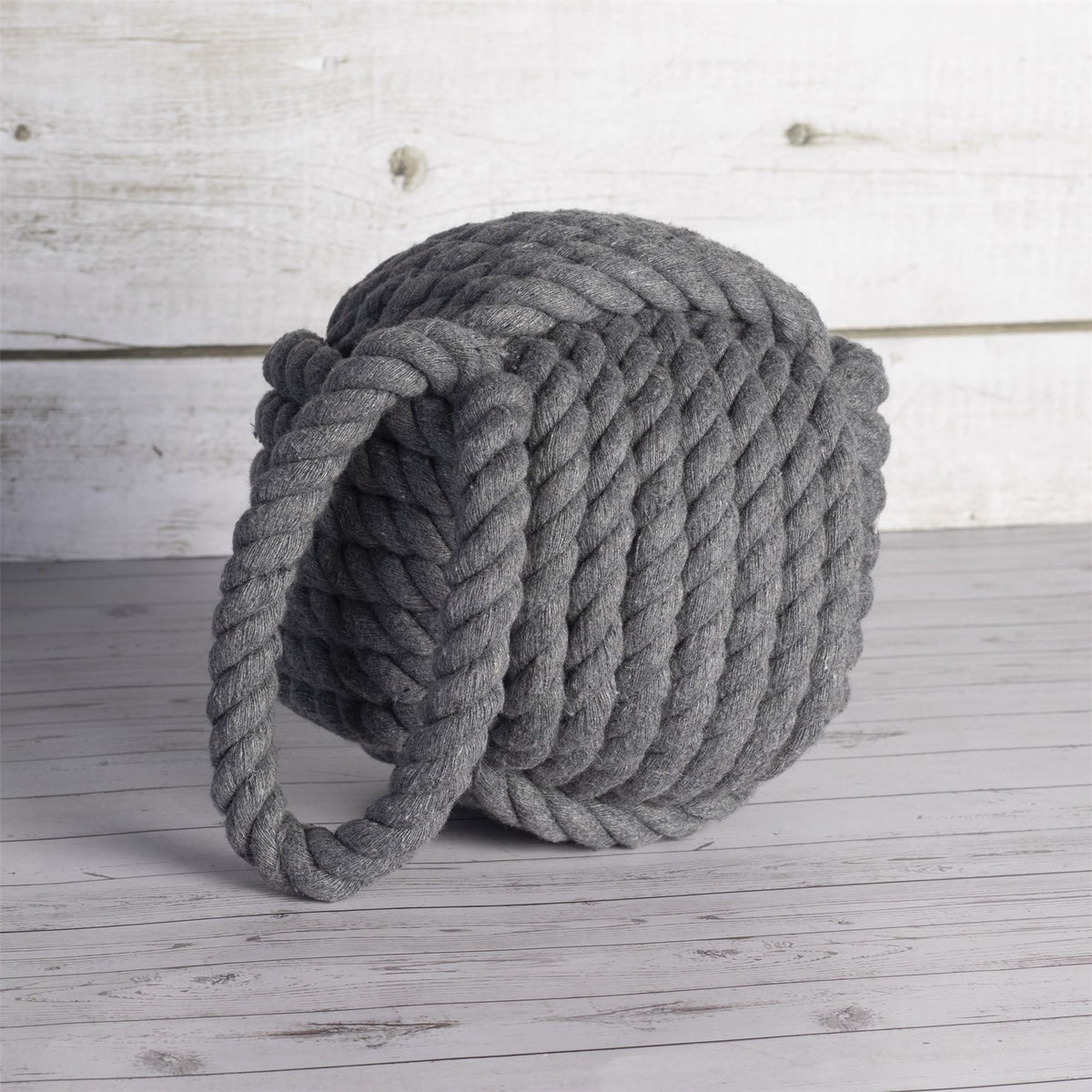 Maison & White Rope Knot Door Stop | Grey Cotton Nautical Doorstop | Weighted Sand & Polyester Filling | 15cm Ball & Carry Loop