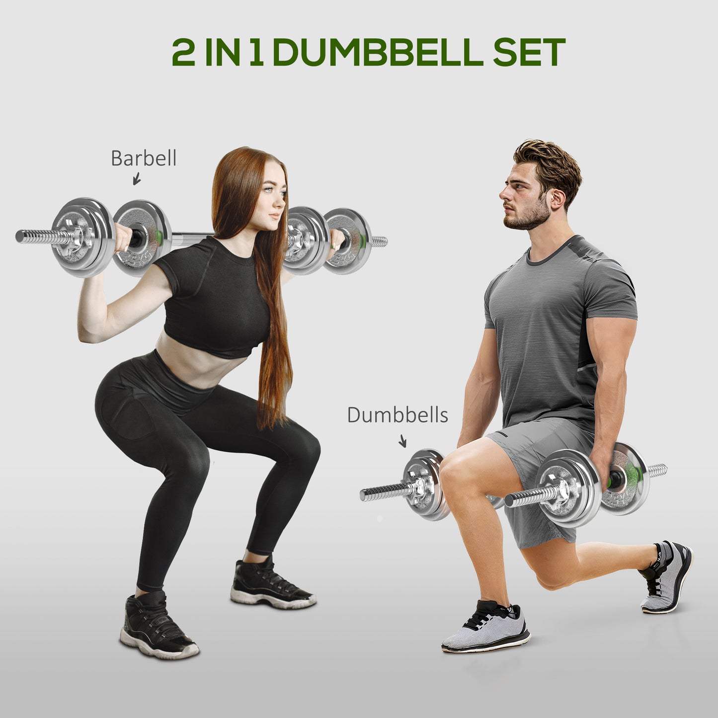 20kg Adjustable Weights Dumbbells Set, 2-in-1 Dumbbells and Barbell with Non-slip Handle, Free Weights Set for Home Gym