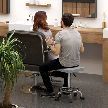 Adjustable PU Leather Rolling Stool - Grey