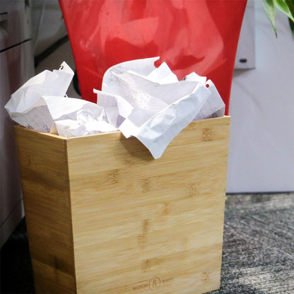 Maison & White Bamboo Slim Waste Paper Bin | 100% Eco-Friendly Bamboo | Honey Finish | 26.6x14.5cm Top 25.5cm H | Office Desk Kitchen Living Room Bedroom | Plastic-Free | 2-Year Warranty