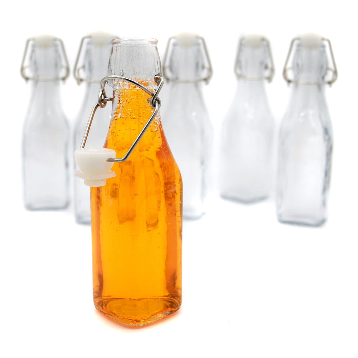 Maison & White Clip Top Glass Bottles | Set of 6 | 250ml Each | Clear Swing Top Kitchen & Drinks Bottles | Dishwasher Safe