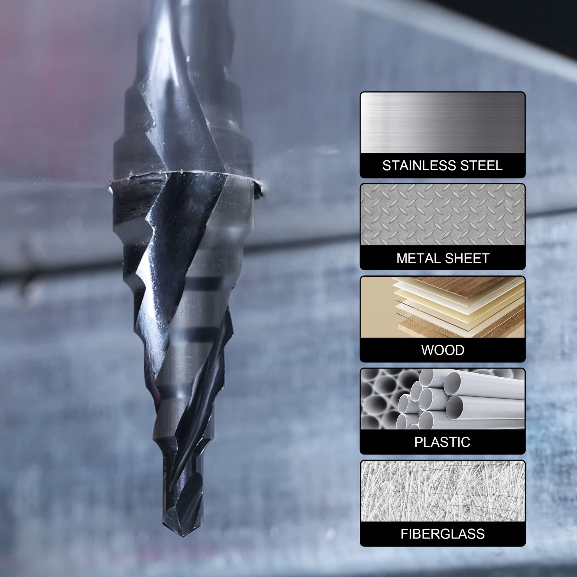 EZARC Step Drill Bit for Metal, 4-12Mm M35 Spiral Flute Unibit Step Drill Bit 1PC, Wear-Resistant Altin Coated Universal Bit