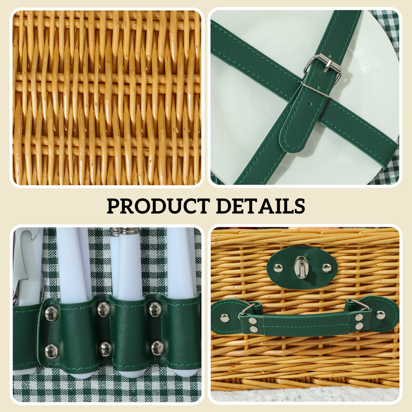 Wicker Picnic Basket for 2 Person with Cooler Compartment, Picnic Hamper with Cutlery Service Kits and Carry Handle for Camping, Outdoors