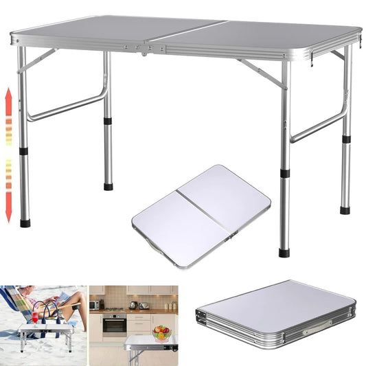 Aluminium Picnic Folding Table Foldable Portable Adjustable Height Lightweight For Camping BBQ 90cm