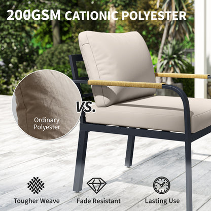 7-Piece 7-Seater Rattan Garden Furniture Set | 2 Loveseats | Armchair | Corner Chair | Footstool | WPC Table | 15cm Back Cushions | 120kg | Khaki