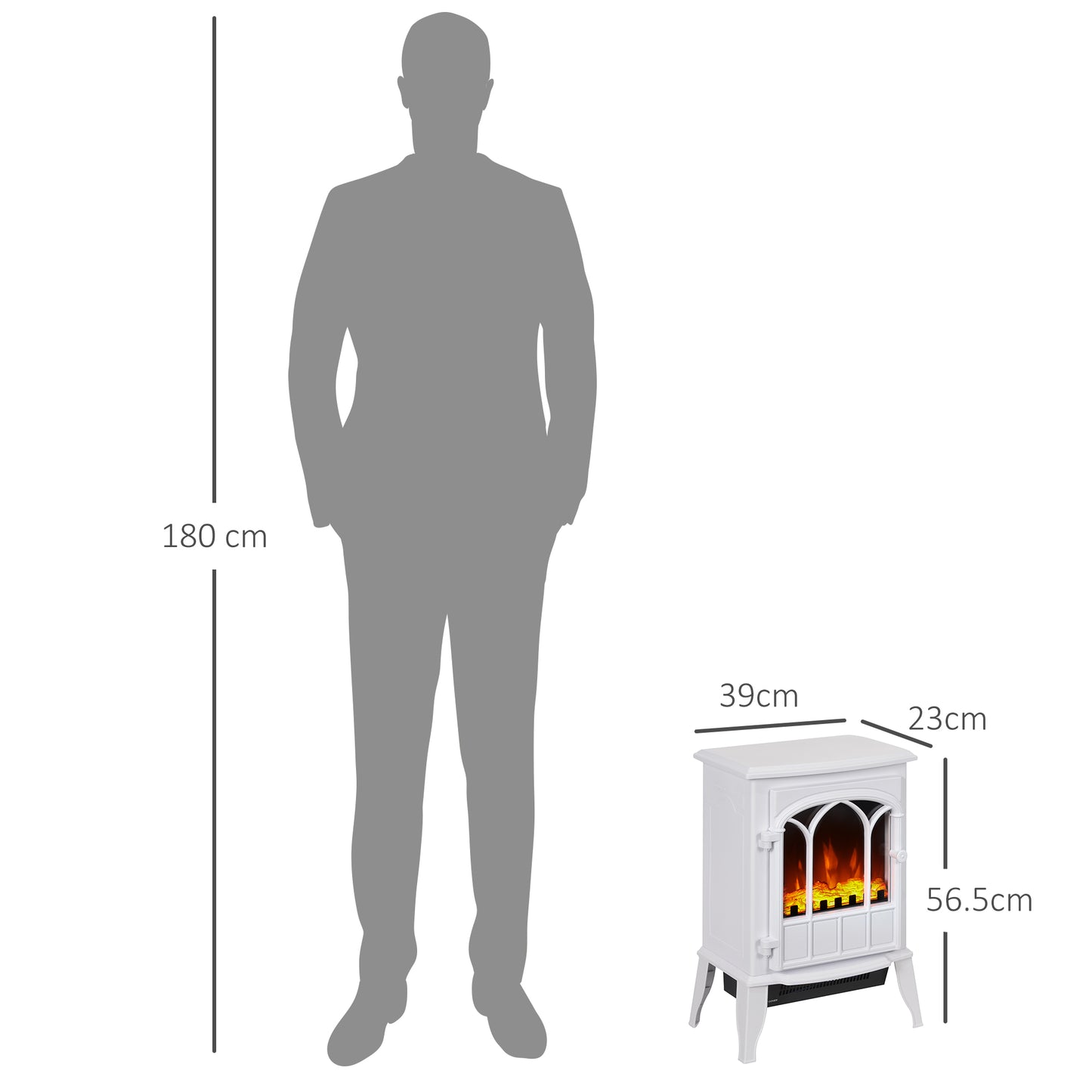 Freestanding Electric Fireplace, Electric Stove Heater with LED Flame Effect, Overheating Safety System, 1000W/2000W White