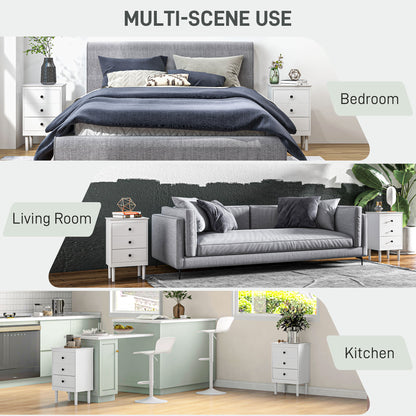 Bedside Table Set of 2, Modern Sofa Side Table with 3 Drawers, Nightstand for Bedroom, 40x30x64cm, White