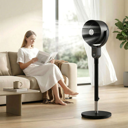 Pedestal Standing Fan | Turbo Mode | 20dB Sleep Mode | 8 Speeds | 16m³/min Airflow | 90° Oscillation | Aromatherapy Pad | Detachable Washable Grill | 5m Remote | 12H Timer | 50W | 83-107cm | Black