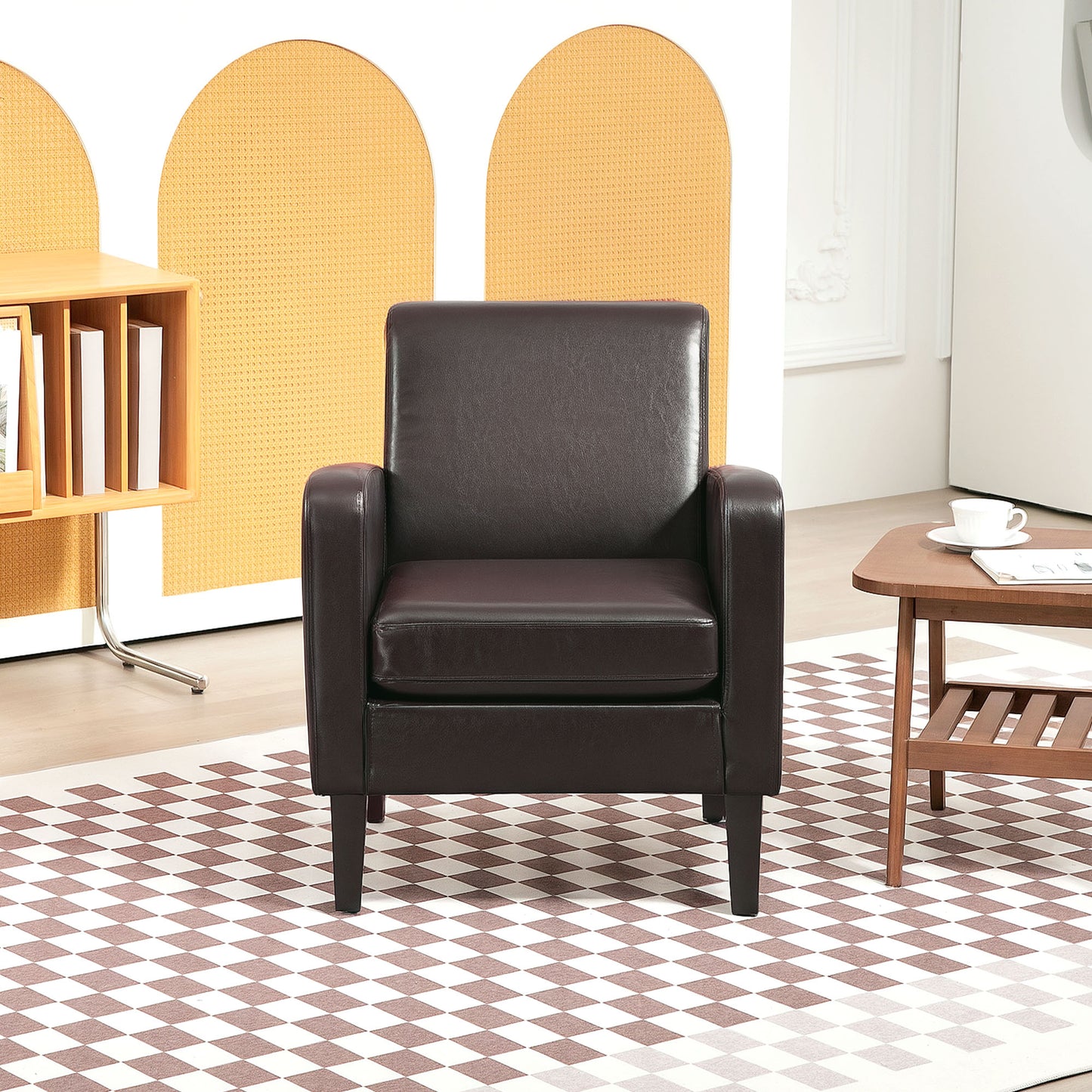 Modern Armchair with Rubber Wood Legs, Upholstered Accent Chair, Single Sofa for Living Room, Bedroom, Brown