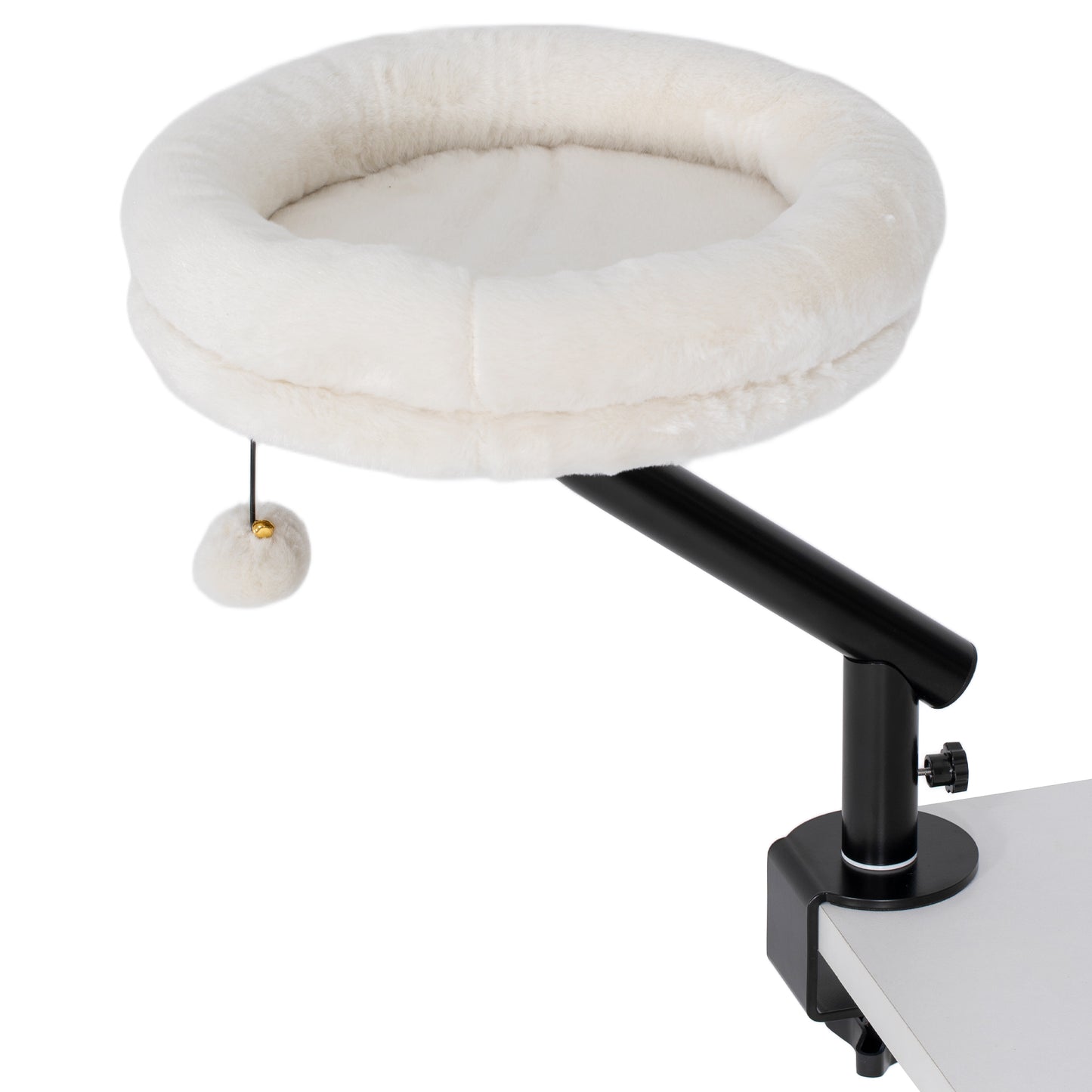Cat Desk Bed | 360° Rotatable | Desk & Window Clamp | All-Season Plush | Up to 6kg | Cream White