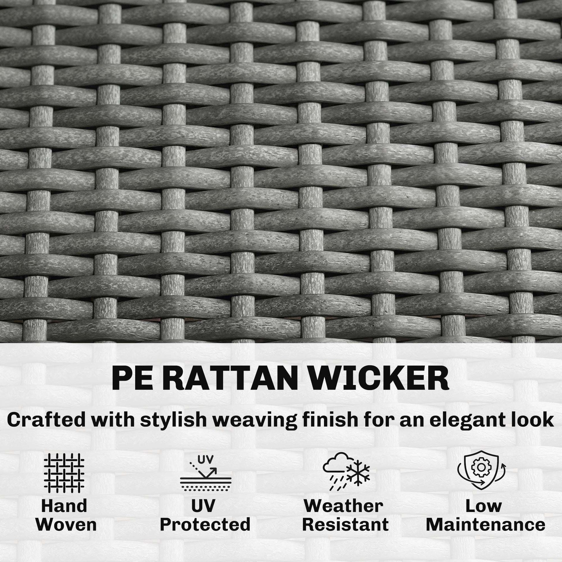 3-Seater Rattan Garden Sofa | PE Wicker | 10cm Seat Cushions | Washable Covers | Wood-Effect Arms | 360kg | All-Weather | Dark Grey