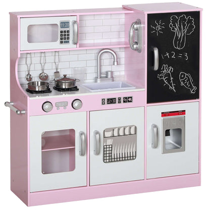 AIYAPLAY Pretend Play Kitchen Kids Kitchen Playset w/ Toy Phone, Chalkboard, Microwave, Cooking Stove, Sink