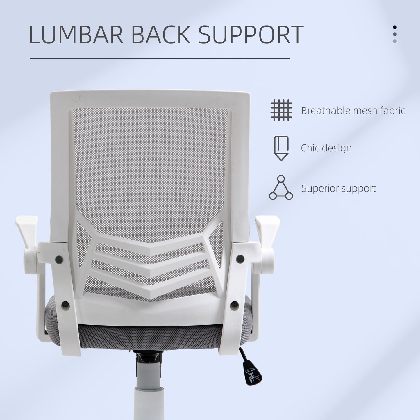 Home Office Desk & Ergonomic Mesh Chair Set | Flip-Up Arms | Storage Shelf | White & Grey
