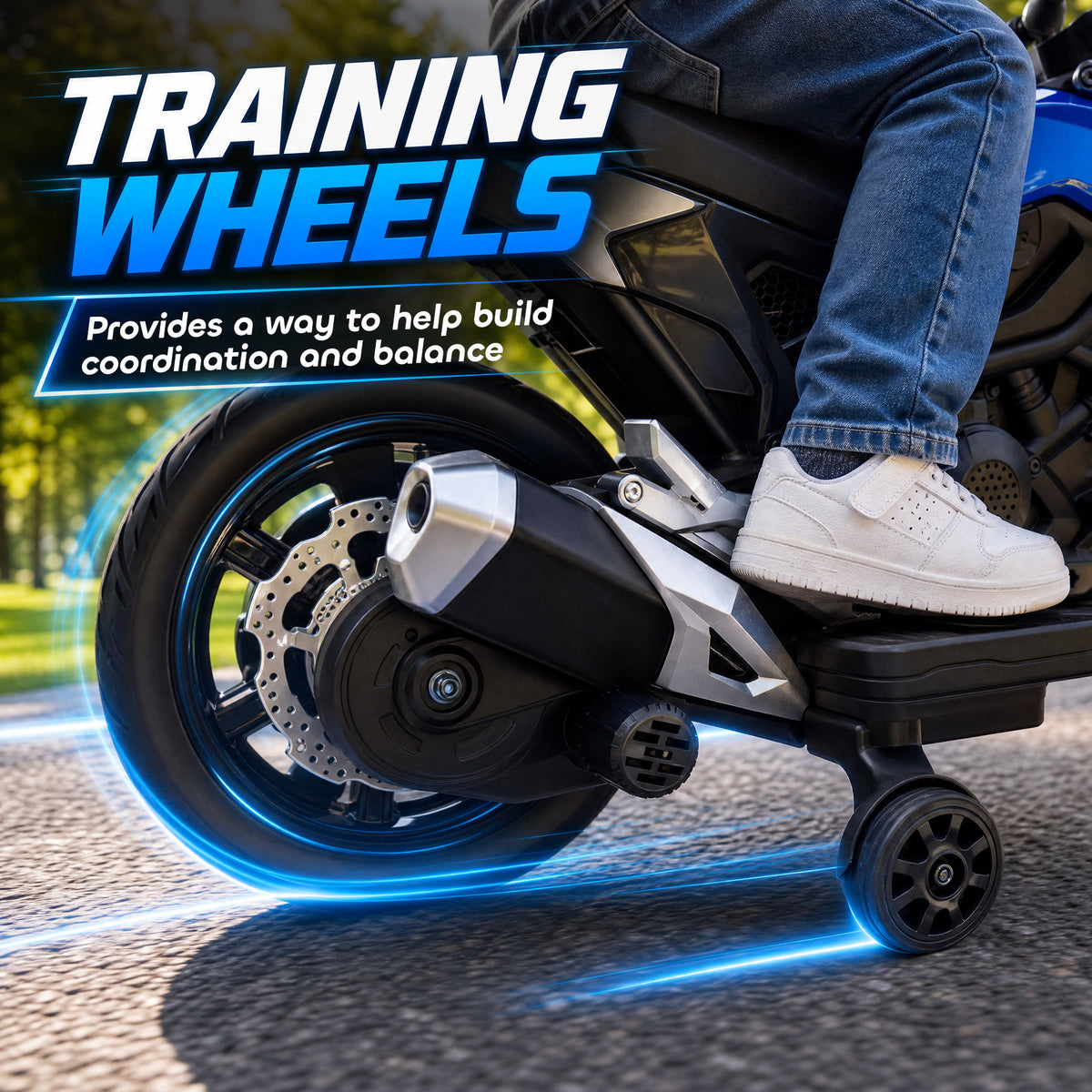 Licensed Honda NC750X 12V Kids Electric Motorbike | Soft-Start | Training Wheels | Forward & Reverse | Headlights | USB MP3 Music | LED Battery Indicator | 107x46x75cm | 30kg | Age 3-6 | Blue