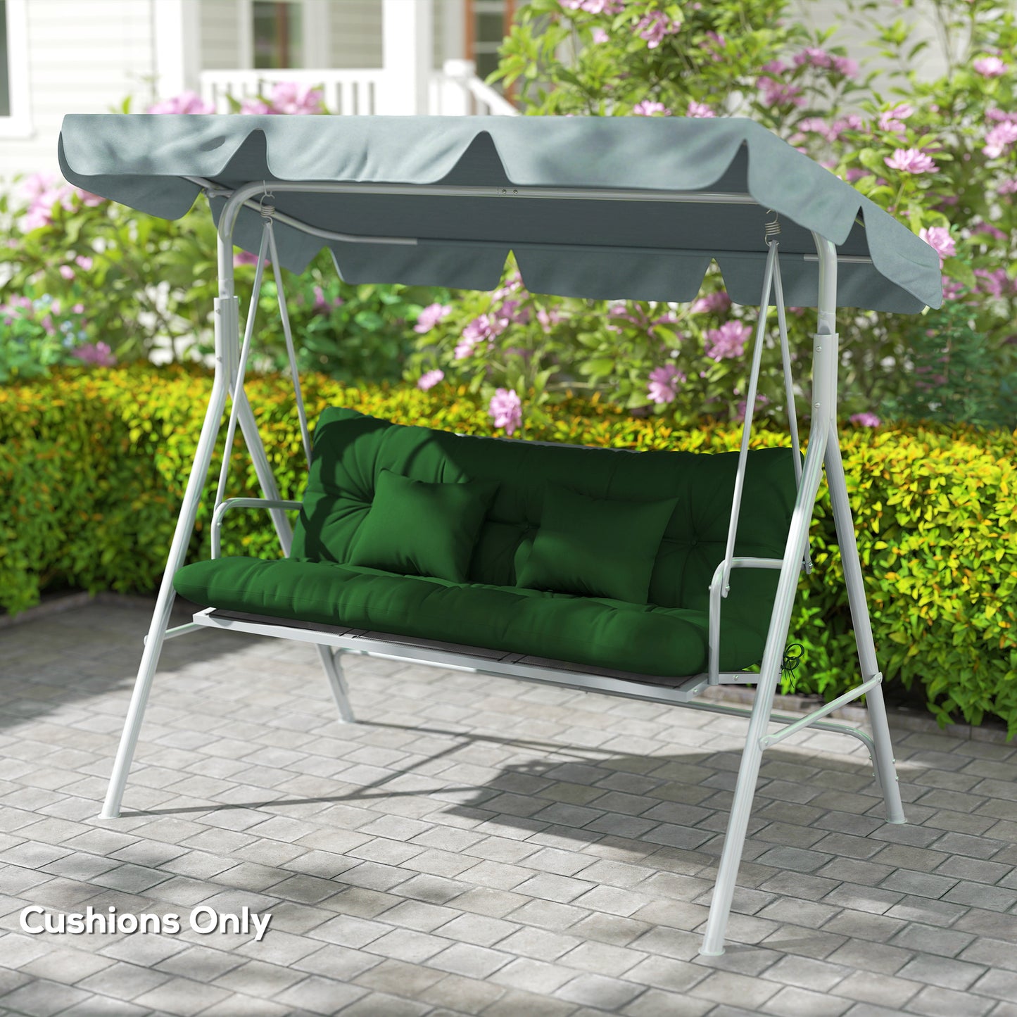 Outdoor Seat & Back Cushion Set | 3-Seater | 2 Pillows | Water Repellent | Tufted | Flame Retardant | 150x50x10cm | Green
